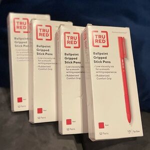 Tru Red Ballpoint Gripped Stick Pens 4 Boxes (40 Ballpens) Brand New Ballpens